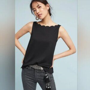 Anthropologie Eri + Ali black scallop tank XL